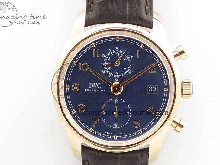 MIROTIME 0101 Portugieser Chrono  42 IW390406 RG ZF 1:1 Best Edition Blue Dial on Brown Leather Strap A Durable 7129